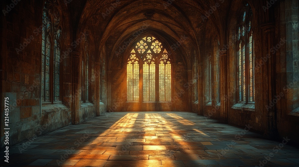 Obraz premium Majestic cathedral hall with streaming sunlight