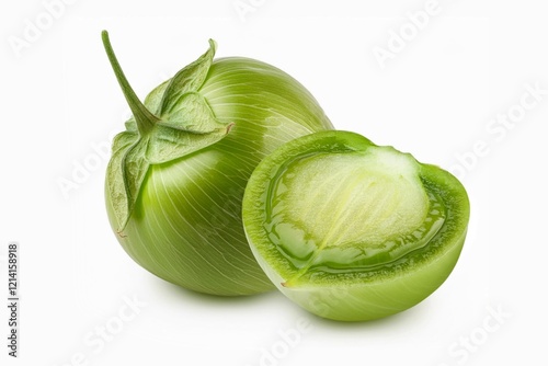 tomatillo (Physalis philadelphica and Physalis ixocarpa), also known as the Mexican husk tomato isolated on white background with clapping path full of depth  photo