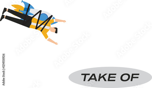 Rapid growth or success, development booster, starting a business or starting a new business new career, businessman taking off with a rocket booster strapped to his back