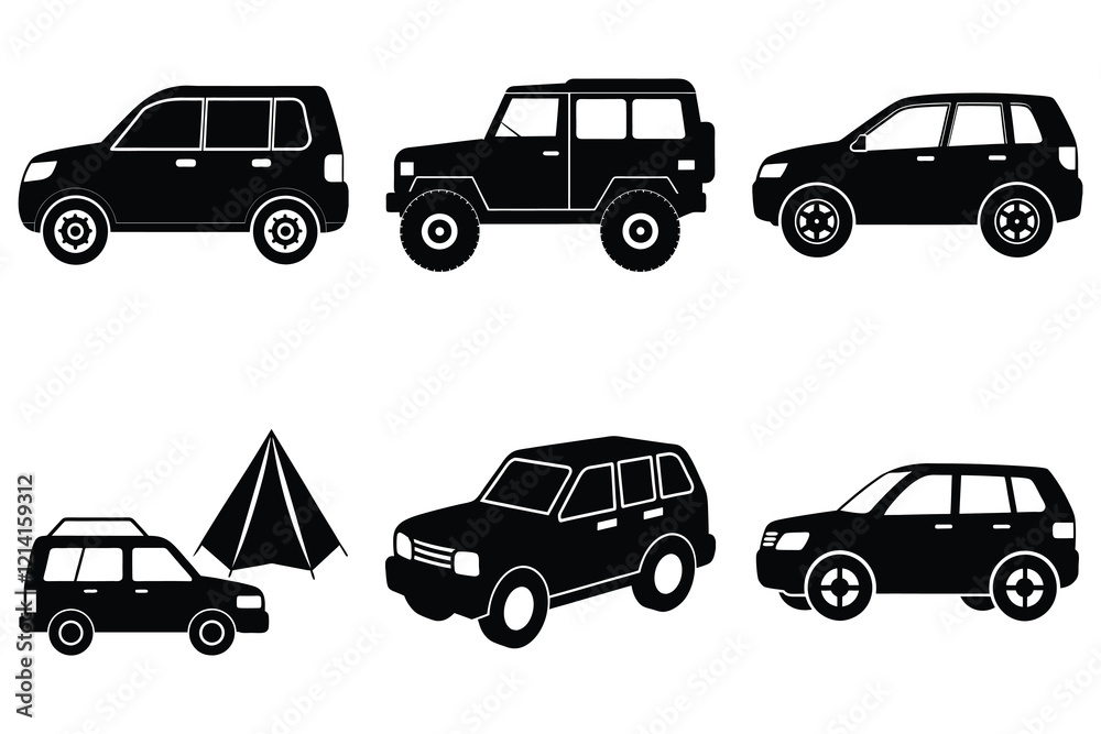 Naklejka premium Off-road family SUV silhouette bundle isolated on white background