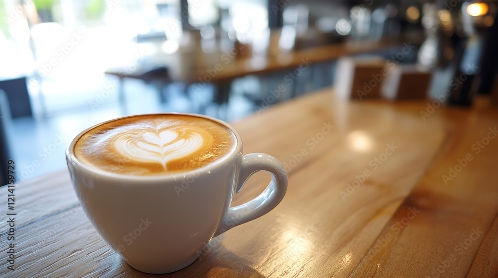Warm Latte With Frothy Milk Heart in Cozy Cafe Ambiance : Generative AI Warm Latte With Frothy Milk Heart in Cozy Cafe Ambiance : Generative AI