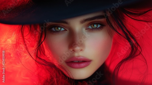 Stylish woman in bold red lighting