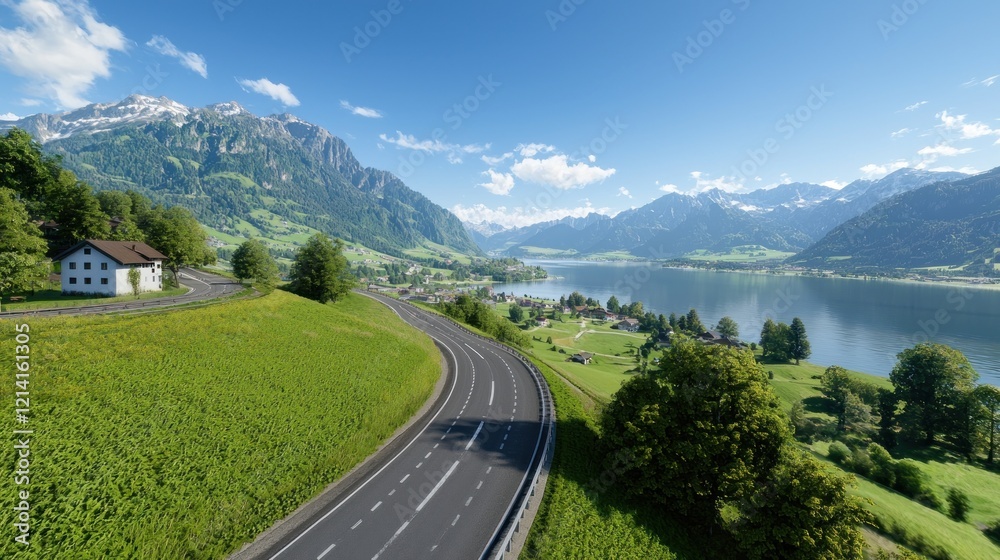 Fototapeta premium Serene mountain lake road landscape