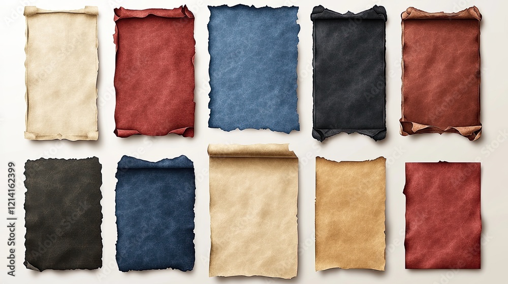 Fototapeta premium Colorful parchment scrolls arranged on white background