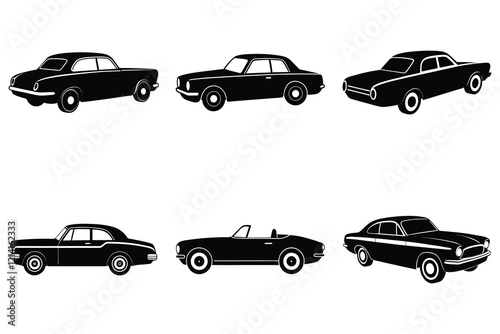 Timeless vintage car silhouettes bundle design isolated on white
