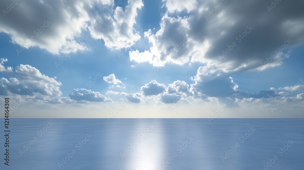 Fototapeta premium Vibrant Open Sky and Calm Ocean Horizon with Dramatic Clouds on a Serene Day : Generative AI