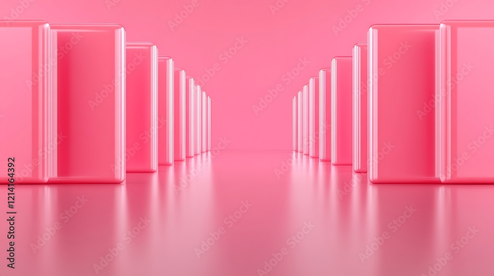Pink Geometric Shapes Creating Symmetrical Depth and Texture in a Minimalist Studio Environment Pink Geometric Shapes Creating Symmetrical Depth and Texture in a Minimalist Studio Environment