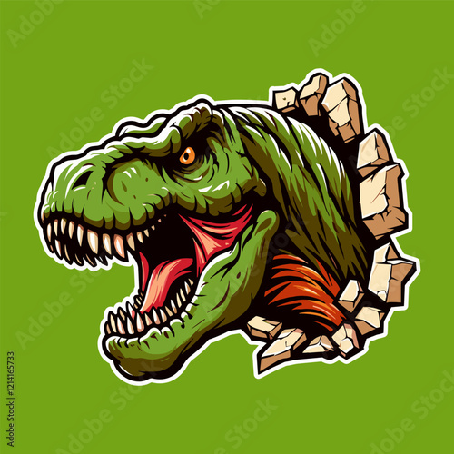 T-Rex Roar out from the Wall Illustration