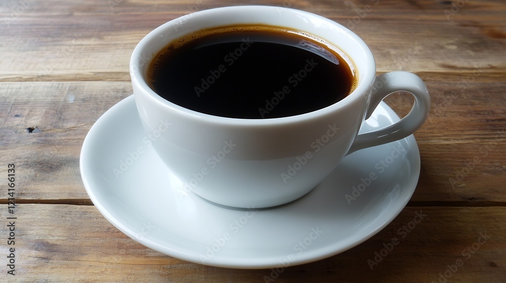 Classic White Cup of Black Coffee on Rustic Wooden Table : Generative AI Classic White Cup of Black Coffee on Rustic Wooden Table : Generative AI