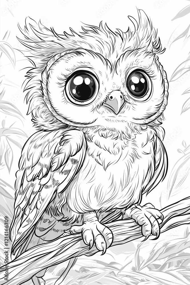 Fototapeta premium Baby owl sitting on a branch