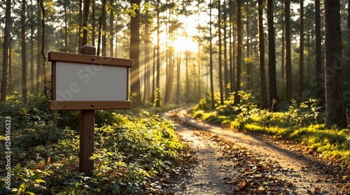 blank signboard for outdoor event promotions, business advertising, and forest trail signage