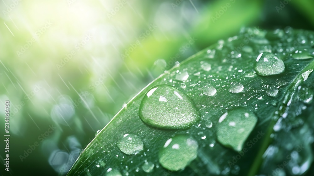 Raindrops on Leaf with Green Background in a Fresh Spring Morning After Rainfall : Generative AI Raindrops on Leaf with Green Background in a Fresh Spring Morning After Rainfall : Generative AI