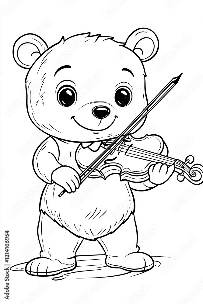 Obraz premium Bear Playing Violin Coloring Page for Kids