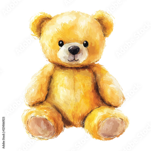Vintage illustration of a yellow teddy bear, isolated on a white background