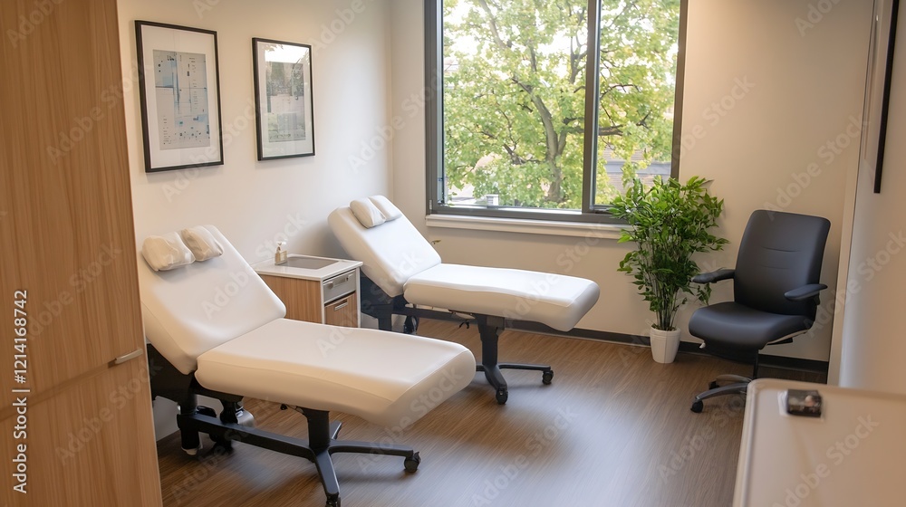 Fototapeta premium Tranquil Twin Treatment Room with Modern Decor and Natural Light for Perfect Relaxation : Generative AI