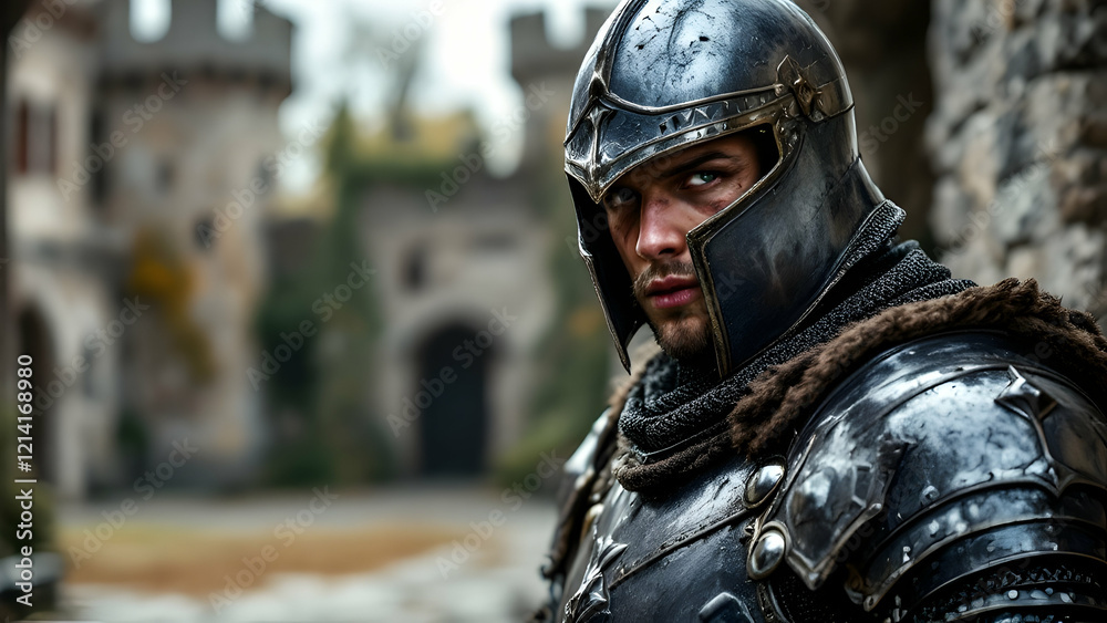Medieval Knight in Armor at Historic Castle Medieval Knight in Armor at Historic Castle