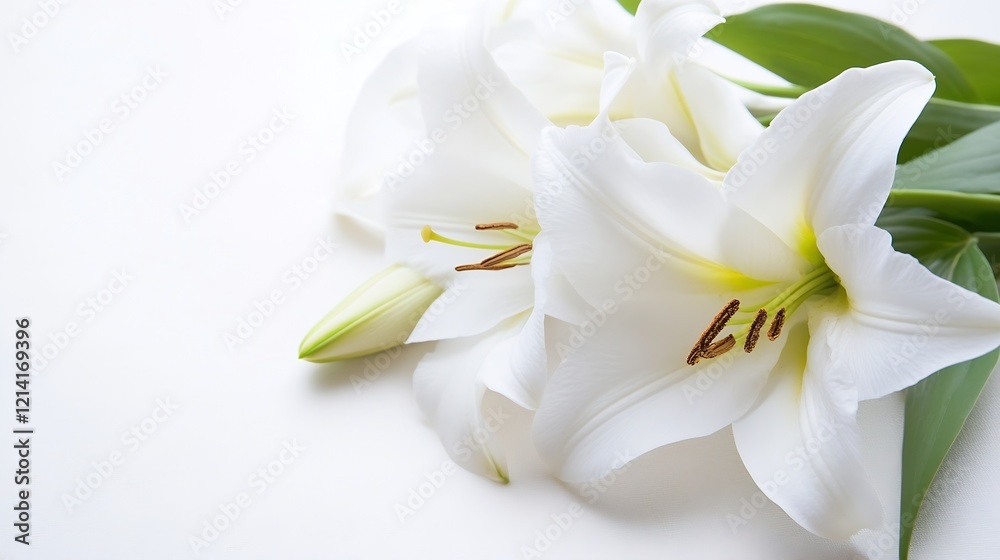 Tranquil White Lilies with Soft Green Leaves on a Peaceful Light Background : Generative AI Tranquil White Lilies with Soft Green Leaves on a Peaceful Light Background : Generative AI