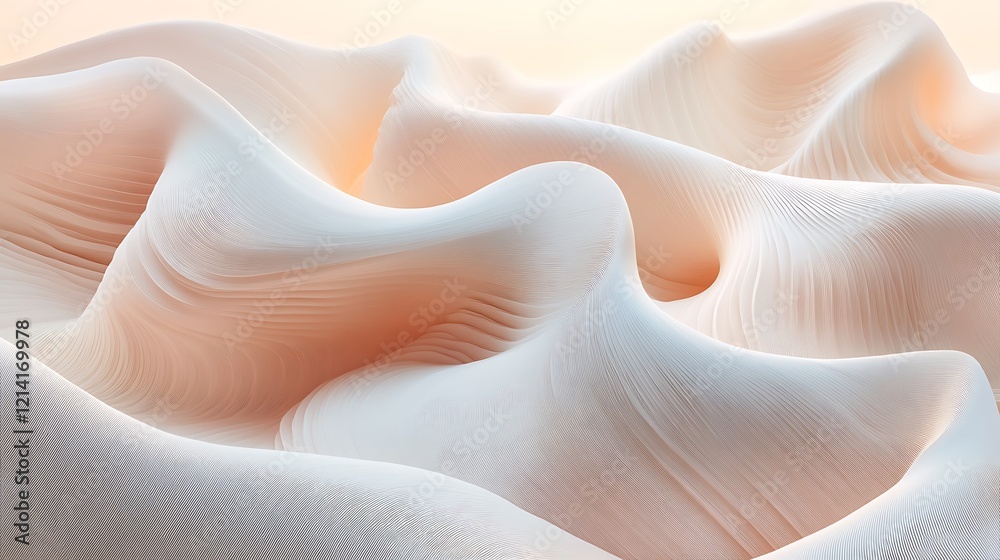 Soft undulating waves of pastel-colored sand creating serene and tranquil landscape in the desert at dawn Soft undulating waves of pastel-colored sand creating serene and tranquil landscape in the desert at dawn