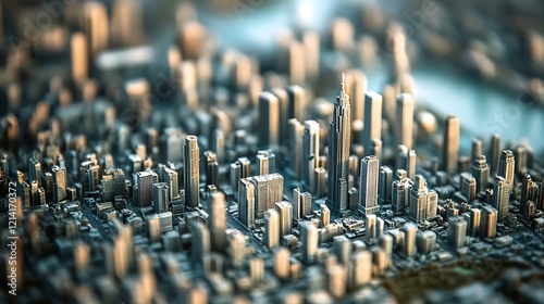 Detailed Miniature Model of an Expansive City with Skyscrapers : Generative AI photo