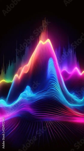 A close up of a colorful waveforme with a dark background