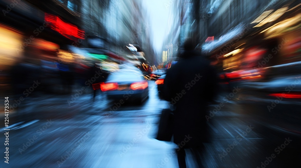 Blurred Urban Evening Scene with Commuters and City Lights : Generative AI Blurred Urban Evening Scene with Commuters and City Lights : Generative AI