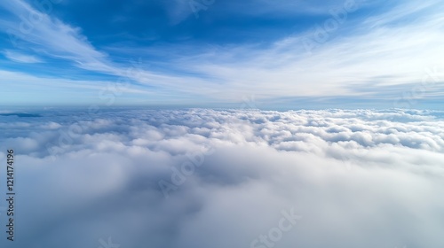 Wide Angle View of Majestic Clouds Expanding Across Endless Blue Sky : Generative AI photo