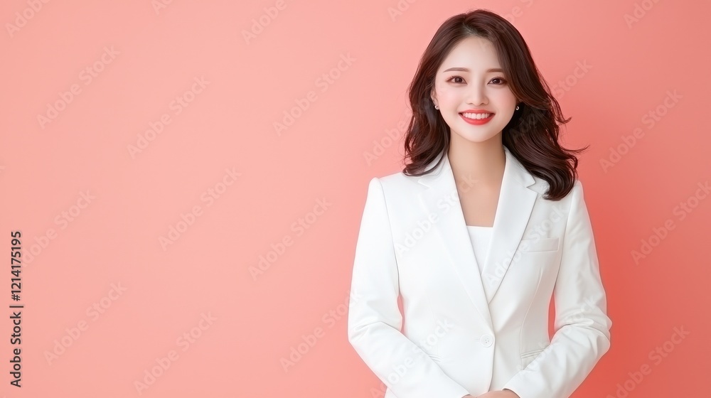 Smiling businesswoman, pink background, studio portrait, corporate headshot Smiling businesswoman, pink background, studio portrait, corporate headshot