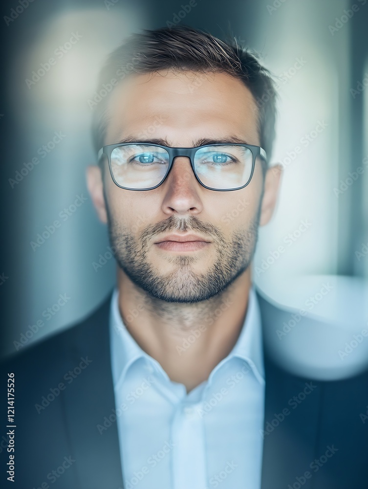 Obraz premium Confident man with glasses in business attire looking directly into the camera : Generative AI