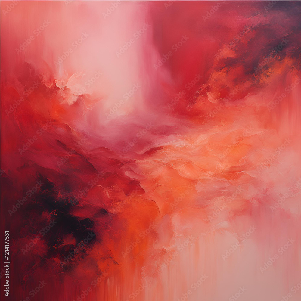 Obraz premium Abstract painting in fiery reds and pinks. Ethereal blend of colors evokes a sense of passion, energy, and movement. Ideal for art and design projects.
