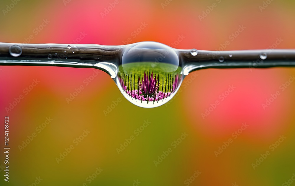 Obraz premium A single water droplet hanging from a tree branch