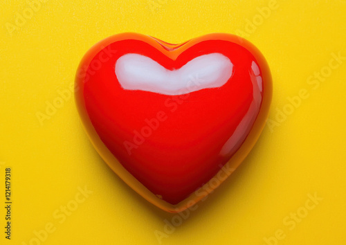 Red heart on vibrant yellow background, symbolizing love