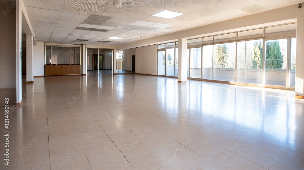 Spacious Empty Room with Large Windows and Natural Light Perfect for Office or Event Use : Generative AI Spacious Empty Room with Large Windows and Natural Light Perfect for Office or Event Use : Generative AI