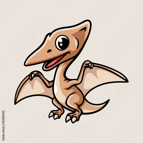 fun pterodactyl dinosaur cartoon colored character isolated drawing line art style sketch classic vintage design illustration
