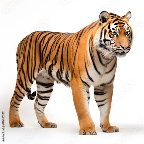 Majestic Bengal Tiger Against Pristine White Background