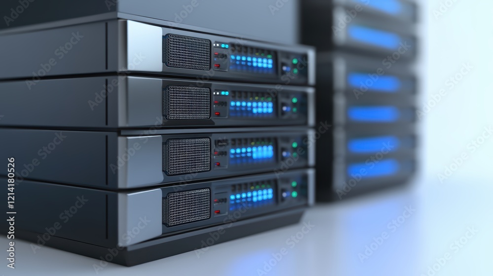 A comprehensive view of servers with glowing blue lights in data center servers A comprehensive view of servers with glowing blue lights in data center servers