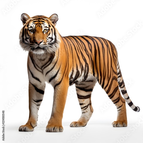 Majestic Bengal Tiger Against Pristine White Background