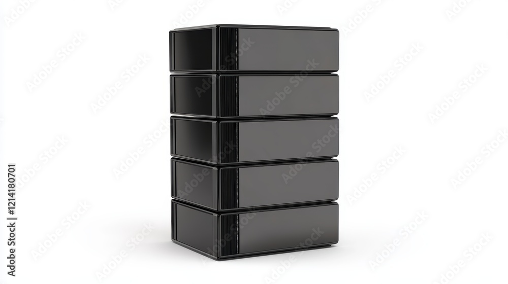 Stack of three black storage containers, a modern organizational solution for efficient space management Stack of three black storage containers, a modern organizational solution for efficient space management