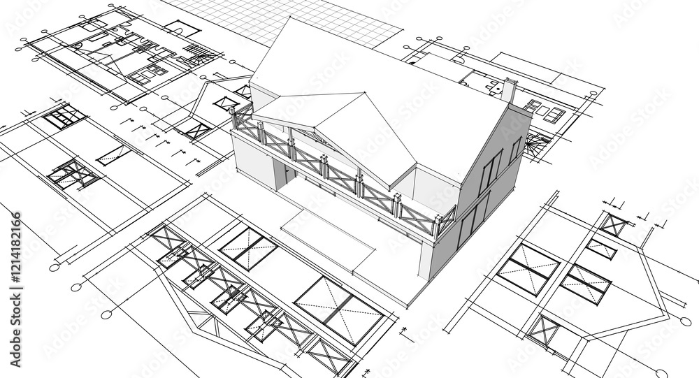 house architectural project sketch 3d illustration
house architectural project sketch 3d illustration