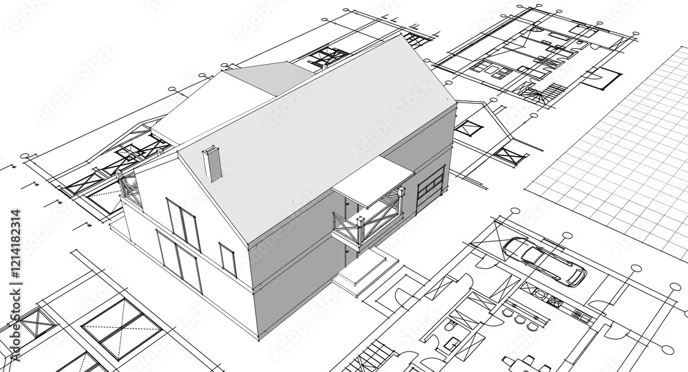 house architectural project sketch 3d illustration
house architectural project sketch 3d illustration