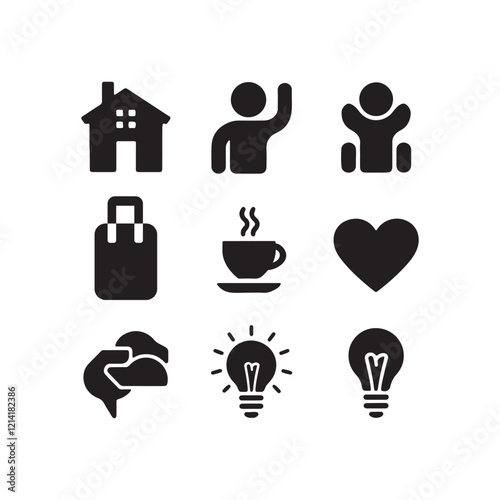 tee cup, man, love, hand, and light icon set vector eps file 