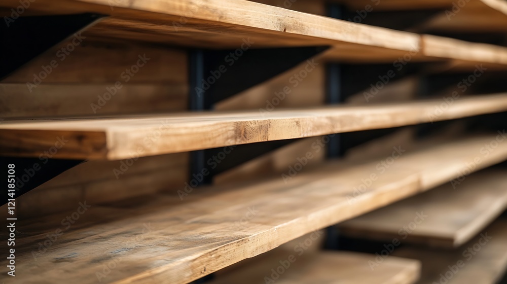 Wooden shelves with natural grain texture in modern interior setting : Generative AI Wooden shelves with natural grain texture in modern interior setting : Generative AI