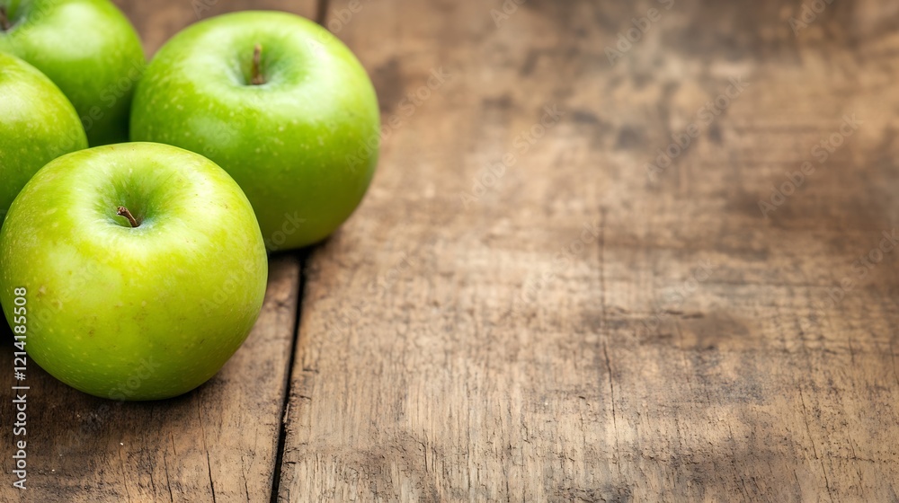 Fresh Green Apples on Rustic Wooden Table Ready for Harvest Season : Generative AI Fresh Green Apples on Rustic Wooden Table Ready for Harvest Season : Generative AI