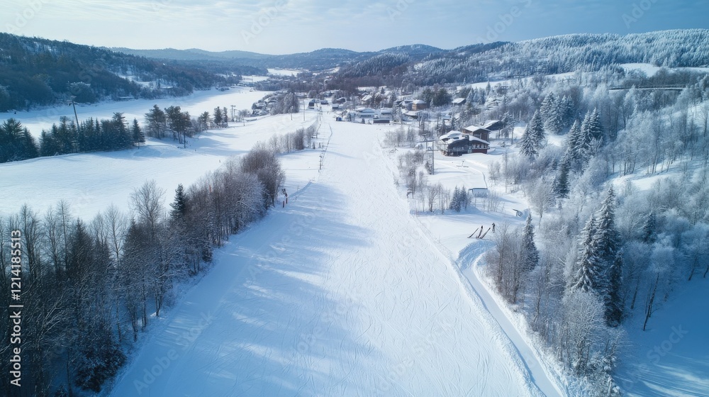 Snowy Alpine Village Ski Slope Winter Scene Snowy Alpine Village Ski Slope Winter Scene