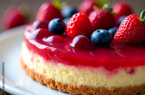 Photo of a berry jelly pie on a plate, close-up.
