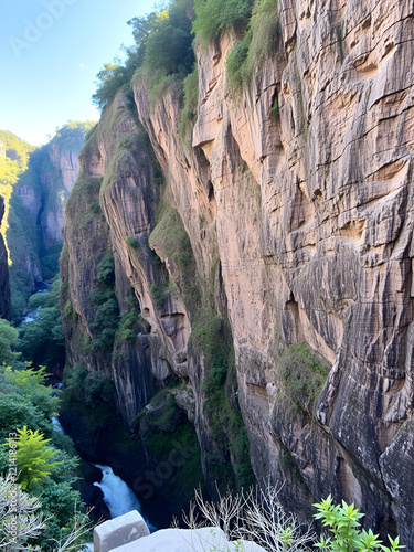 Itaimbezinho Canyon with cliffs and waterfall photo