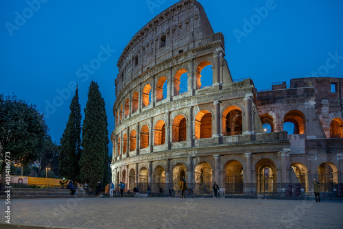 Colosseum Facade. Sunset Rome, Italy