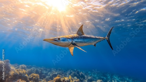 Sailfish swimming ocean coral reef sunset