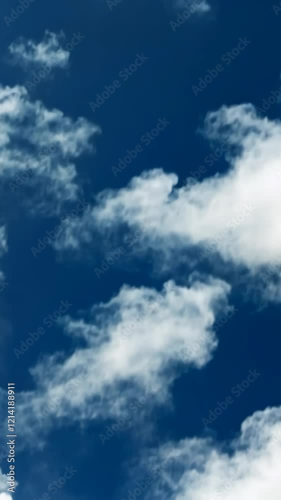 Bright white clouds drift across a deep blue sky during a sunny afternoon in a serene atmosphere Bright white clouds drift across a deep blue sky during a sunny afternoon in a serene atmosphere