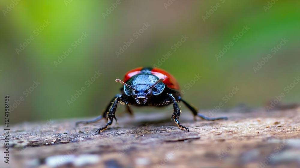 Macro Shot of a Vibrant Red Beetle on a Wooden Surface : Generative AI Macro Shot of a Vibrant Red Beetle on a Wooden Surface : Generative AI