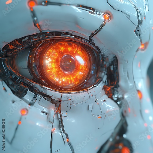 Close-up of a glowing robotic eye.